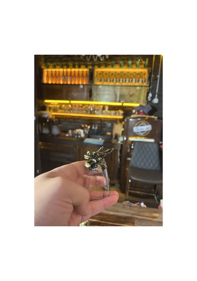 12'li Hayvan Figürlü Metal Detaylı Cam Shot Bardak Seti Bar Barmen