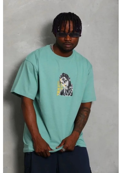 Modi Erkek Baskılı T-shirt Kısa Kol Bisiklet Yaka Regular Fit Rahat Kalıp Günlük Tişört - Mint Yeşili - Mymg185493 Yeşil