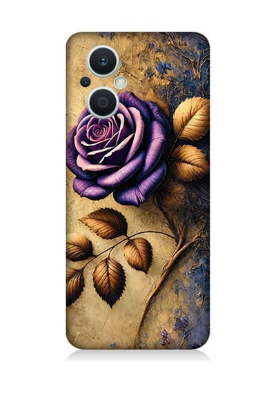 Oppo Reno 7 Lite 5g Uyumlu Kuru Yaprakta Mor Gül Desenli Silikon Kılıf Çok Renkli