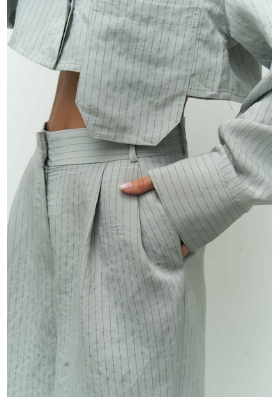 Mai Collection Mai Studios Co. Valente Gri Crop Gömlek Pantolon Takım Gri