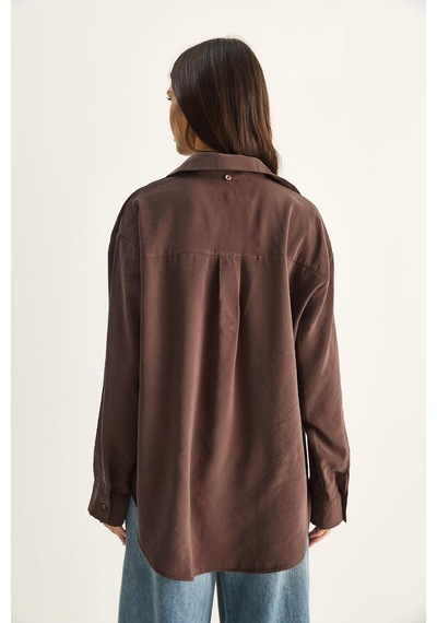 Shade Kadın Şal Aksesuarlı Oversize Modal Gömlek 340 60286164 - Kahverengi