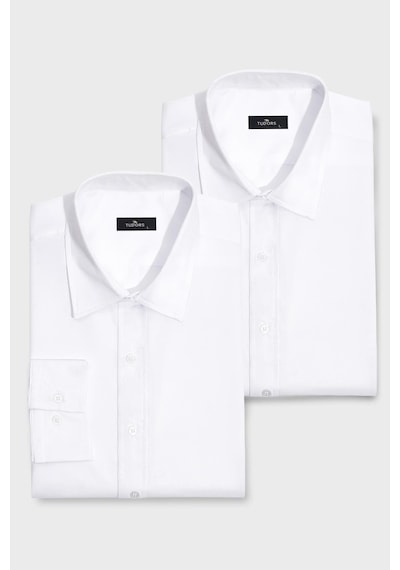 Tudors 2'li Paket Beyaz Slim Fit Kolay Ütü Teri Emen Nefes Alan Doku Dört Mevsim Erkek Gömlek-37919 Beyaz