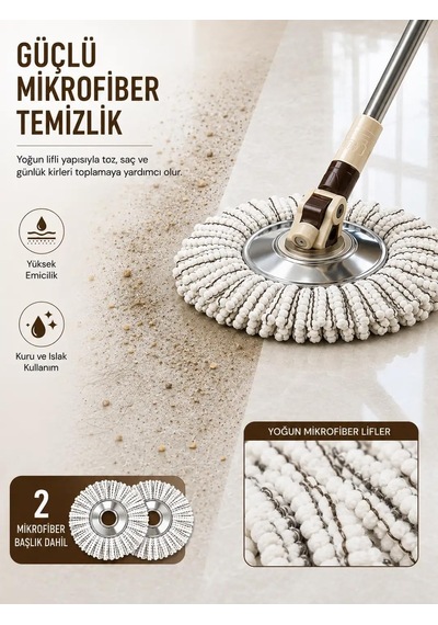 Home Fb-111 Mikrofiber Spin Mop Seti Tekerlekli Kova
