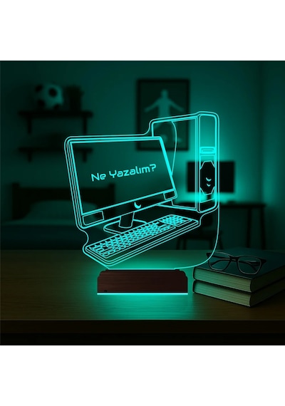 Luvivia Bilgisayar Tasarım Gamer Pc Kişiye Özel 3d Lamba - Masa Gece Lambası Şeffaf