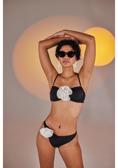Holly Lolly Çıkarılabilir Çiçek Detaylı Premium Sleek Bikini Altı Siyah
