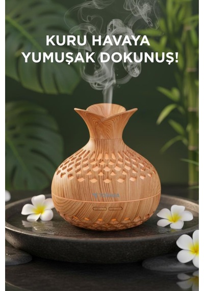 H15 Ahşap Led Işıklı 300ml Sessiz Ultrasonik Flower Hava Nemlendirici (İthalatçı Garantili)