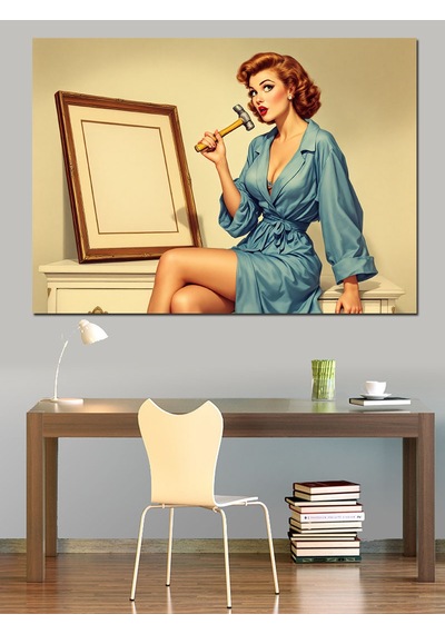 Retro Kadın Ve Ayna Dekoratif Kanvas - Mdf Ahşap Tablo