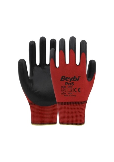Beybi Pn3 Kırmızı Nitril Kaplı Örgü Polyester Iş Eldiveni