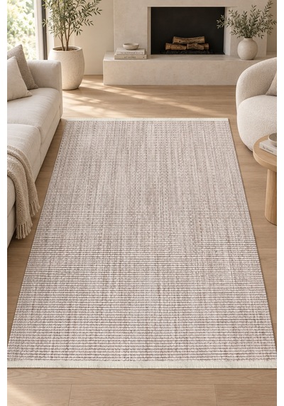 Lotus Vizon Bej Özel Ölçü Oturma Odası Koridor Halısı Robot Süpürgeye Uyumlu İnce Kaymaz Tabansız Polyester Halı Vizon/bej