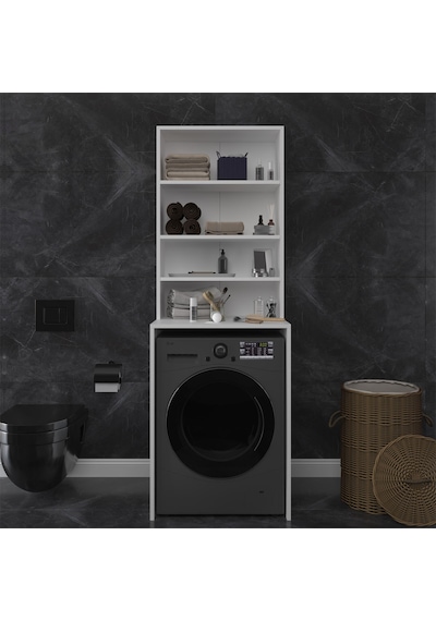 Asra Trend Çamaşır Makinesi Üstü Banyo Dolabı BD-04 %100 MDF 4 Katlı Organizer Raf Beyaz
