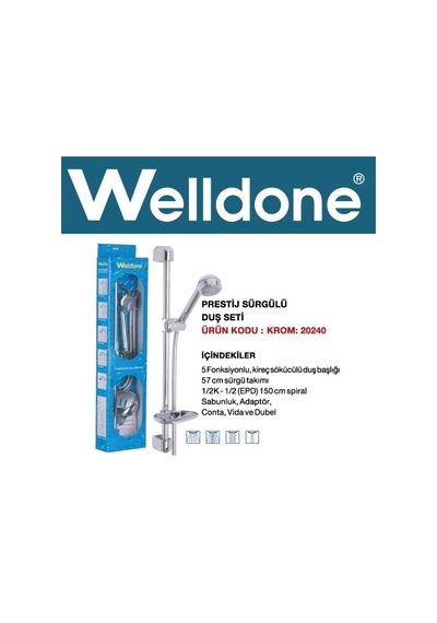 Welldone Prestij Sürgülü Sabunluklu Duş Seti Krom