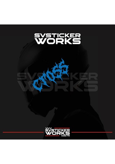 Cross Yazılı Kask Sticker Tüm Kasklar Uyumlu Tek Yön 1 Adet Mavi