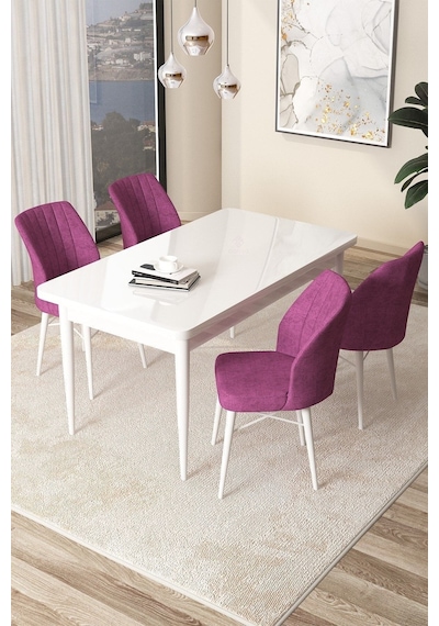 Canisa Concept Arp Serisi Sabit Mutfak Masası Takımı 70x110 Beyaz Masa 4 Mor Sandalye Masa Beyaz Sandalyeler Mor Canisa Concept Arp Serisi Sabit Mutfak Masası Takımı 70x110 Beyaz Masa 4 Mor Sandalye Masa Beyaz Sandalyeler Mor