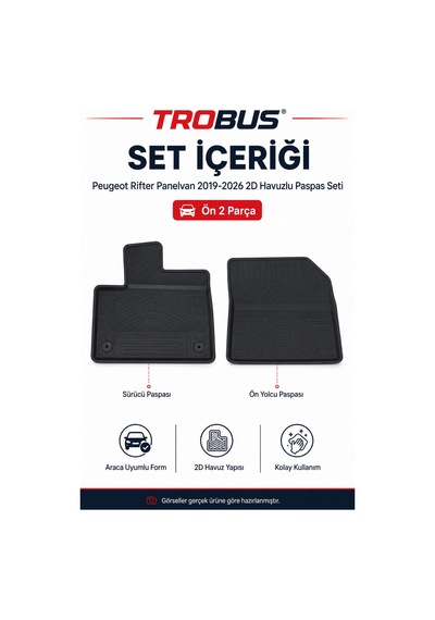 Trobus Peugeot Rifter Panelvan 2019 Ve Sonrası Eat8 2d Havuzlu Paspas 2 Parça