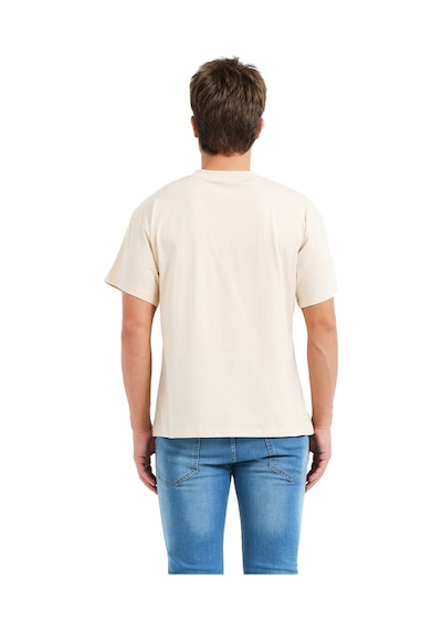 Justever 100% Pamuk Oversize Fit Bisiklet Yaka Bej Erkek T-shirt - Alpha Bej