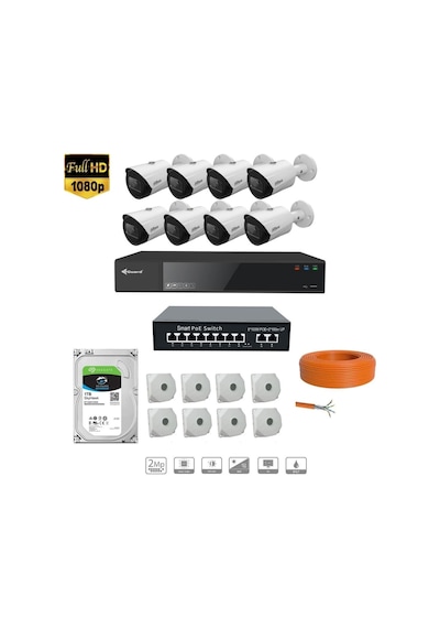 Dahua 2 Mp Ip Kamera 8 Kameralı Full Hd Set