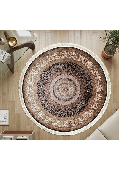 Minyatür 200 X 200 Yuvarlak İpek Halı Kahverengi
