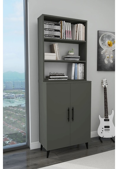 Reyo Home Enda Oras 6 Raflı 2 Kapaklı Klasik Kitaplık Antrasit