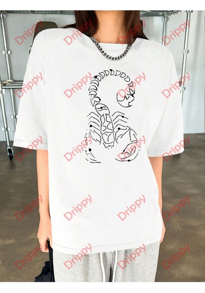 Flood Of Style Unisex Akrep Baskılı Tshirt Beyaz