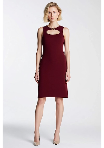 Benerly Kadın Bodycon Midi Elbise Havuz Yaka Kolsuz Aksesuar Detaylı Düz Bordo Benerly Kadın Bodycon Midi Elbise Havuz Yaka Kolsuz Aksesuar Detaylı Düz Bordo
