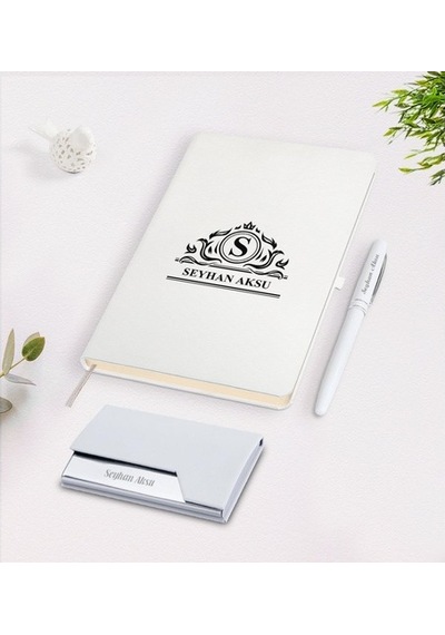 Kişiye Özel Isimli Beyaz Defter Kalem Kartvizitlik Hediye Seti-12