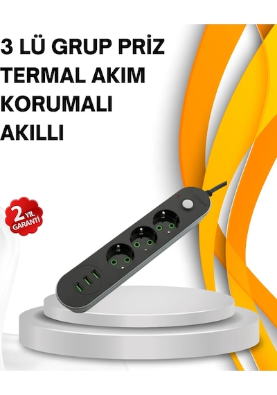 Hızlı Şarj Özellikli 3 Usb Girişli Üçlü Priz Diğer