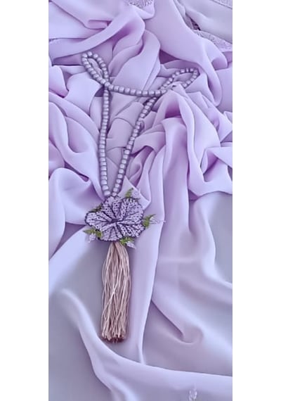 İğne Oyası Lila Çiçek Motifli Namaz Örtüsü Ve Tesbih Takımı Çeyizlik İkili Set Lila - Pembe