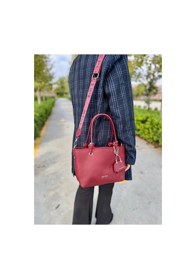 Just Polo Kadın Su Geçirmez Yumuşak Deri Ayarlanabilir Askılı Lüks El & Omuz Çantası Bordo 72272573