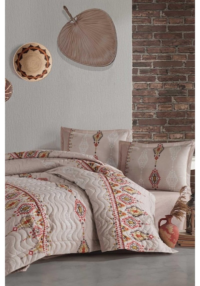 Clasy Ethnica Bej Tek Kişilik %100 Pamuk Dört Mevsim Set Bej