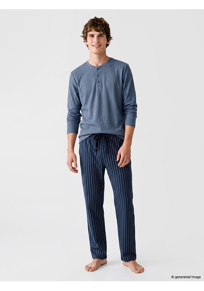 LC Waikiki Lc Waıkıkı İndigo Henley Yaka Uzun Kollu Erkek Pijama Üst Indigo