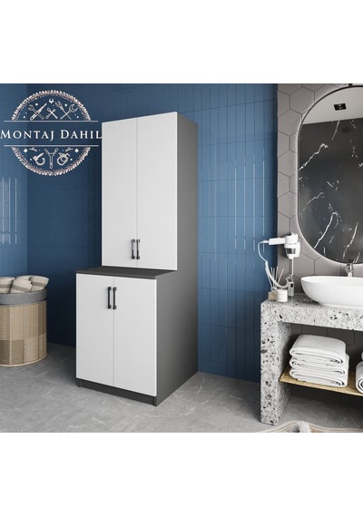 Aspen Çamaşır Ve Kurutma Makinesi Dolabı Banyo Dolabı Füme Beyaz Antrasit - Beyaz Aspen Çamaşır Ve Kurutma Makinesi Dolabı Banyo Dolabı Füme Beyaz Antrasit - Beyaz