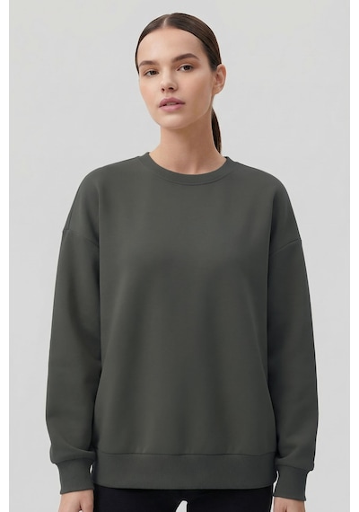 Haki Basic O Yaka Oversize Kadın Sweatshirt - 97053 Haki