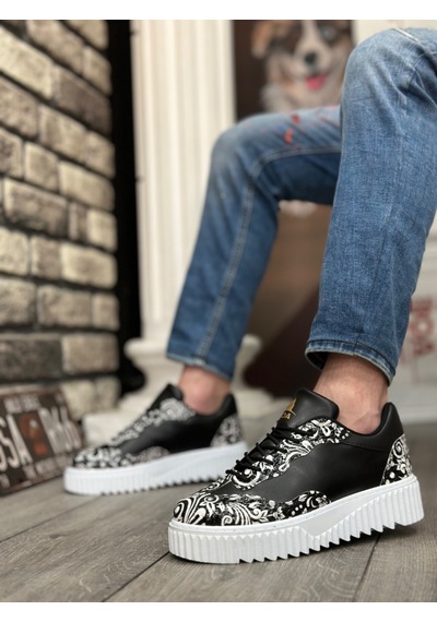 Ba0802 Boa Gotik Desenli Siyah Beyaz Yüksek Taban Erkek Günlük Ayakkabı Siyah Ba0802 Boa Gotik Desenli Siyah Beyaz Yüksek Taban Erkek Günlük Ayakkabı Siyah