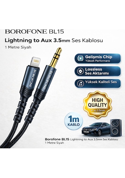Borofone Bl15 Lightning To Aux 3.5mm Ses Kablosu 1 Metre Siyah