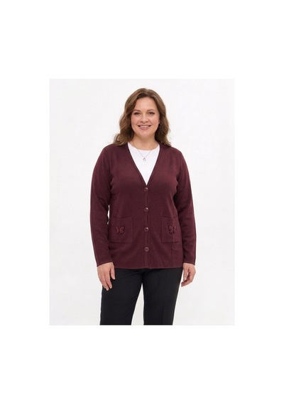 Onno Style Women Cebi Kelebek Taşlı Çelik Örgü Klasik Triko Ceket Bordo
