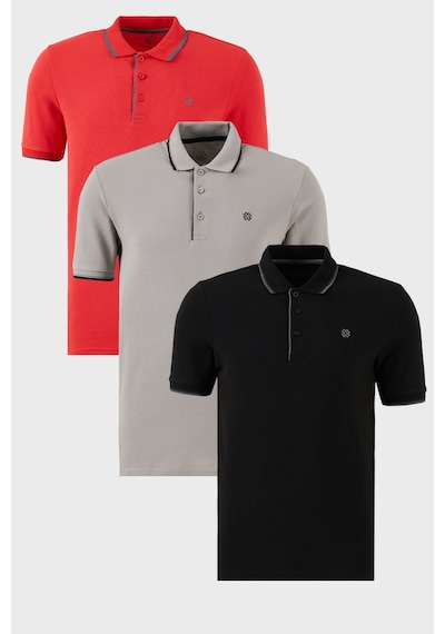 Buratti Pamuklu Slim Fit Şerit Detaylı Düğmeli Polo Yaka 3'Lü Paket Erkek T Shirt 5902118S3 Siyah-Kırmızı-Taş