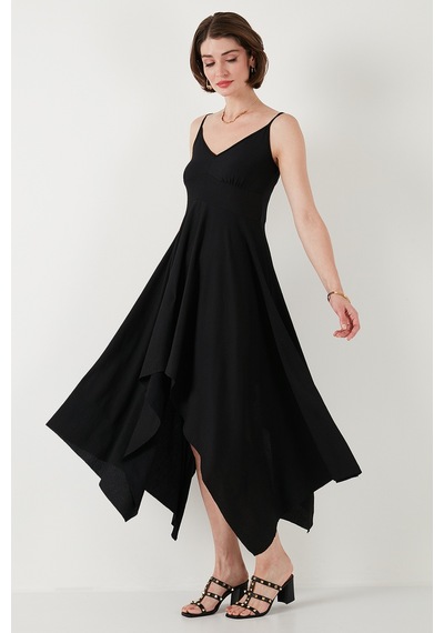 Lela Asimetrik Kesim Regular Fit Midi Boy Askılı V Yaka Bayan Elbise 5866131 Siyah Lela Asimetrik Kesim Regular Fit Midi Boy Askılı V Yaka Bayan Elbise 5866131 Siyah