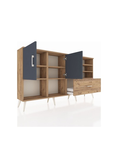 Arges Konsol 7 Raflı Tek Çekmeceli 2 Kapaklı 176x30x99 Çam-antrasit/çam Antrasıt/atlas Çam - Atlas Çam