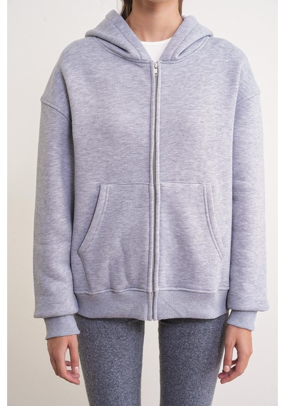 Mixray 2023 Unisex 3iplik Basic Polarlı Fermuarlı Sweatshirt Hoodie Gri