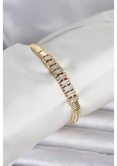 Pirinç Gold Renk Zirkon Taşlı Kadın Bileklik Tj-bb8400 Tdrtr