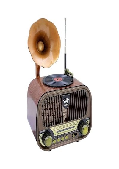Nostaljik Gramofon Görünümlü Fm Radyo Retro Ahşap Bluetooth Hoparlör