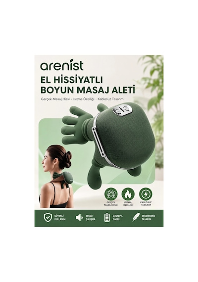 Şarjlı Parmak Hissi Masaj Cihazı Isıtmalı Boyun Sırt Omuz Bacak Kullanımı Rahat Model Yeşil