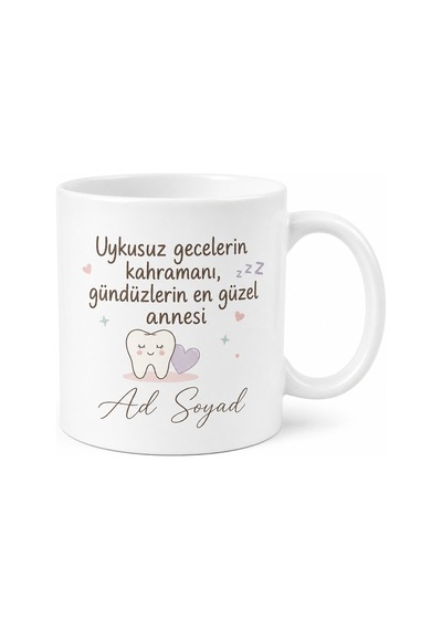 Diş Çıkaran Bebek Annesi Uykusuz Geceler Esprili Kupa Bardak Hediye Beyaz / Çok Renkli