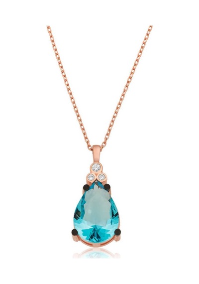 Gümüş Mavi Topaz Damla Kadın Kolye (551165446)