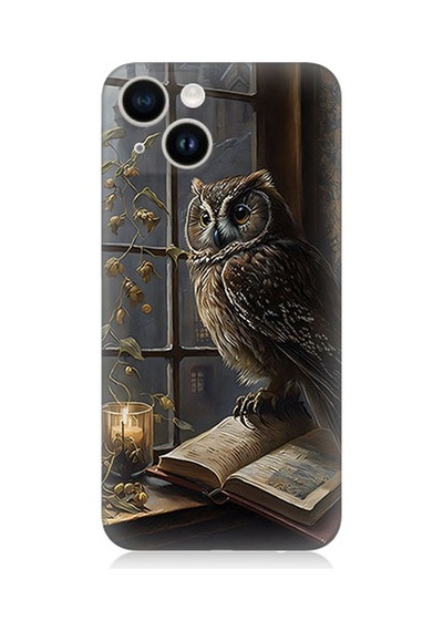 Apple Uyumlu iPhone 14 Baykuş Ve Kitap Desenli Silikon Kılıf Silikon