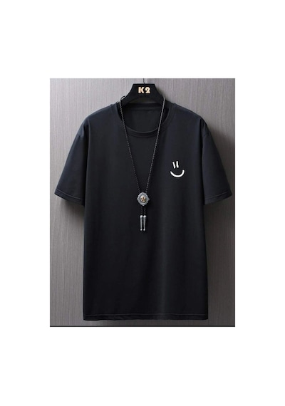 Medinenur Gülen Yüz Baskı Unisex T-shirt Siyah