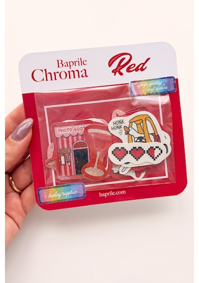 Kırmızı Renk Temalı Hologram Stickerlar 21 Adet Sticker Paketi Suya Dayanıklı Laptop Termos Telefon Etiket Seti