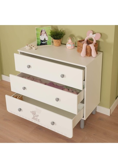 Meltem Kids Sweet Bear Bebek Ve Çocuk Odası Üç Çekmeceli Şifonyer Beyaz