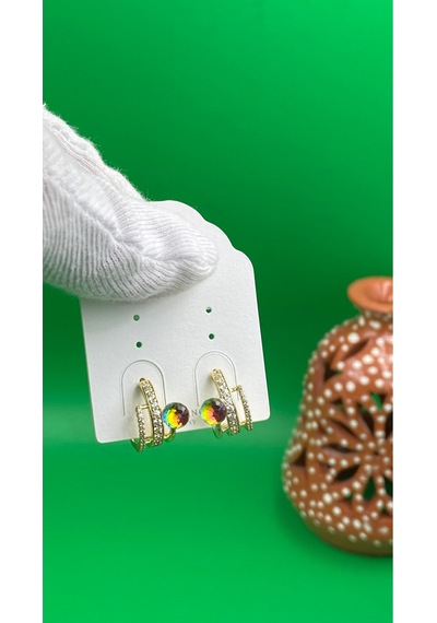 Xuping Kadın Renkli Taşlı Halka Küpe Altın Renk Taşlı Modern Şık Küpe Altın