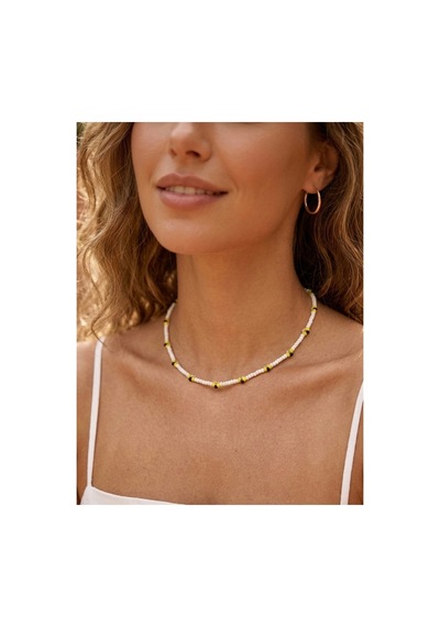 Kadın Beyaz Sarı Boncuklu Arı Kolye Minimal Choker Kolye